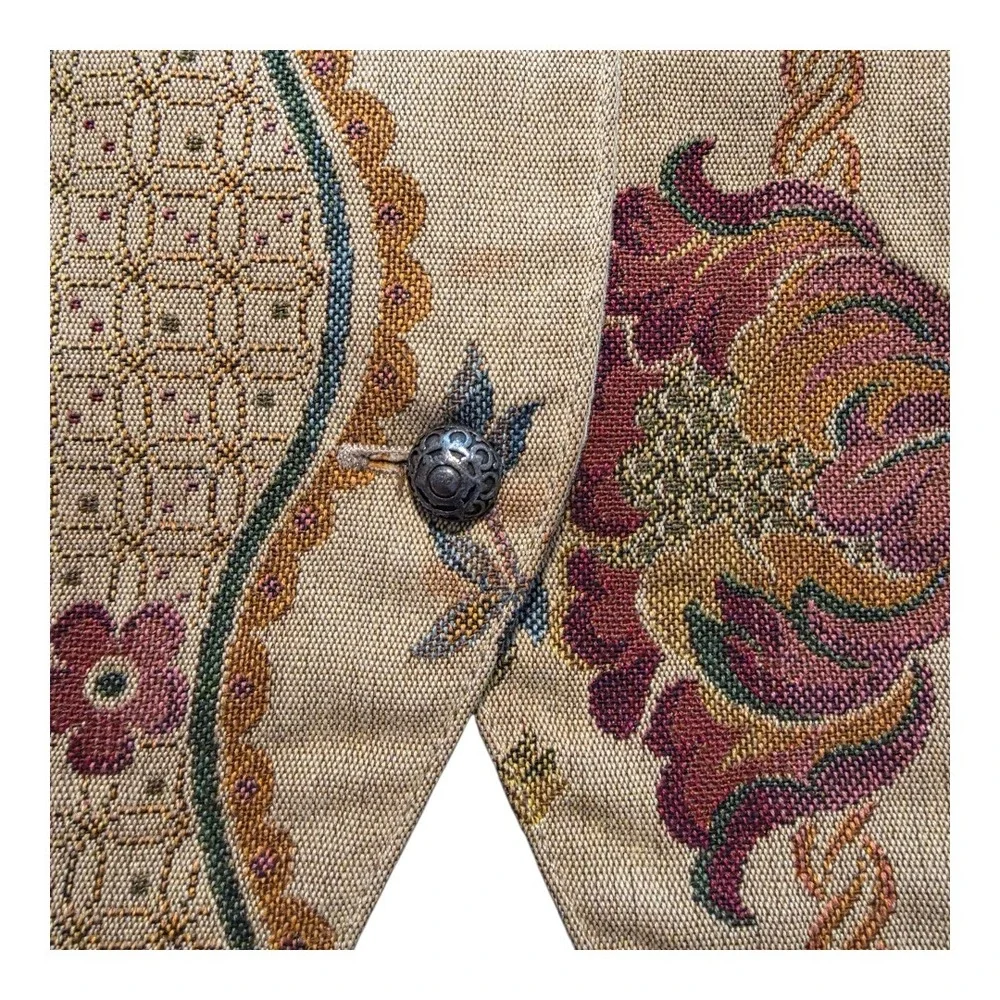 GAP Womens Floral Tapestry Vest Large Button Front V Neck Waist Tie Cottage Y2K‎